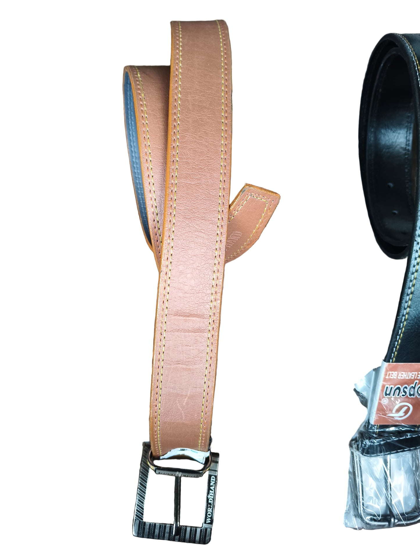 Brown Genuine Leather Belt with Contrast Stitching – Classic Pin Buckle for Men
