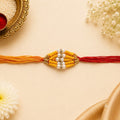 Handmade Yellow Pearl Beaded Rakhi for Brother | Traditional Designer Rakhi
