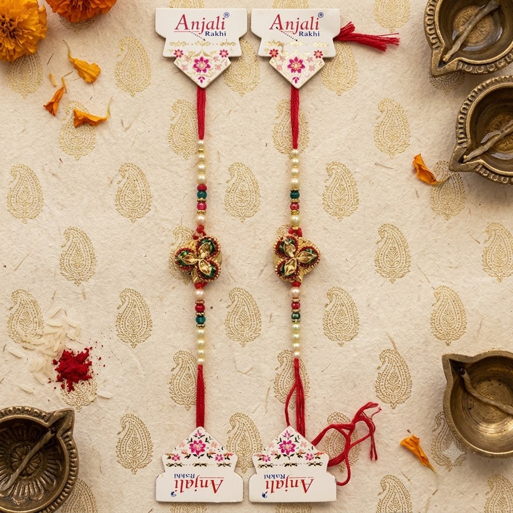 12 Designer Pearl Rakhi Set | Premium Traditional Rakhi Pack for Raksha Bandhan