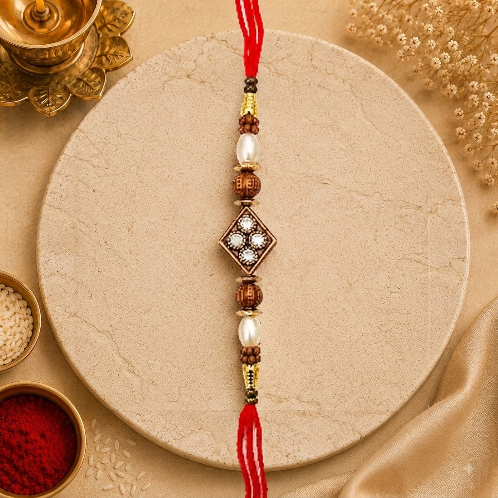 Diamond Pearl Designer Rakhi for Brother | Premium Raksha Bandhan Rakhi