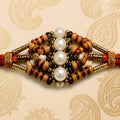 Handmade Pearl & Wooden Beads Designer Rakhi | Premium Traditional Raksha Bandhan Rakhi
