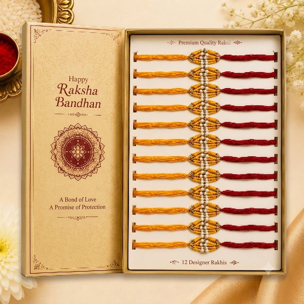 Handmade Yellow Pearl Beaded Rakhi for Brother | Traditional Designer Rakhi