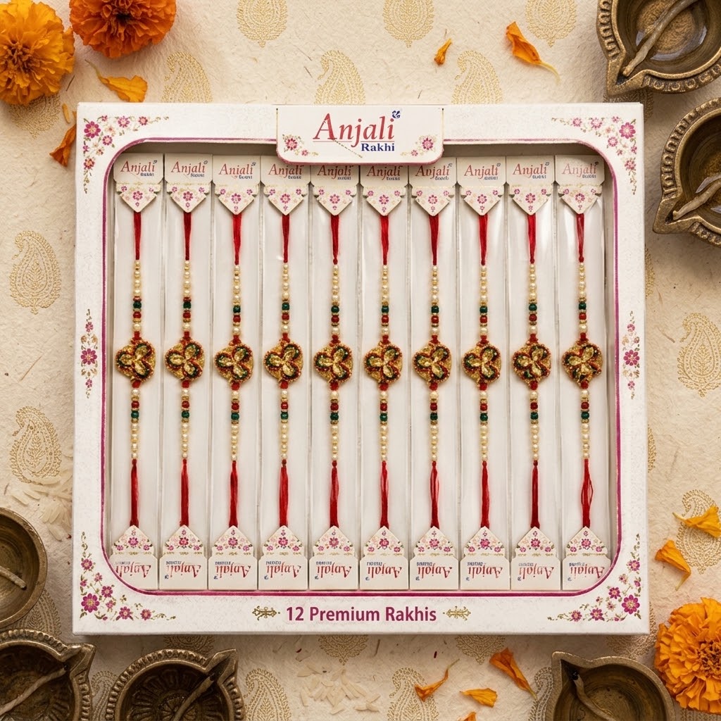 12 Designer Pearl Rakhi Set | Premium Traditional Rakhi Pack for Raksha Bandhan