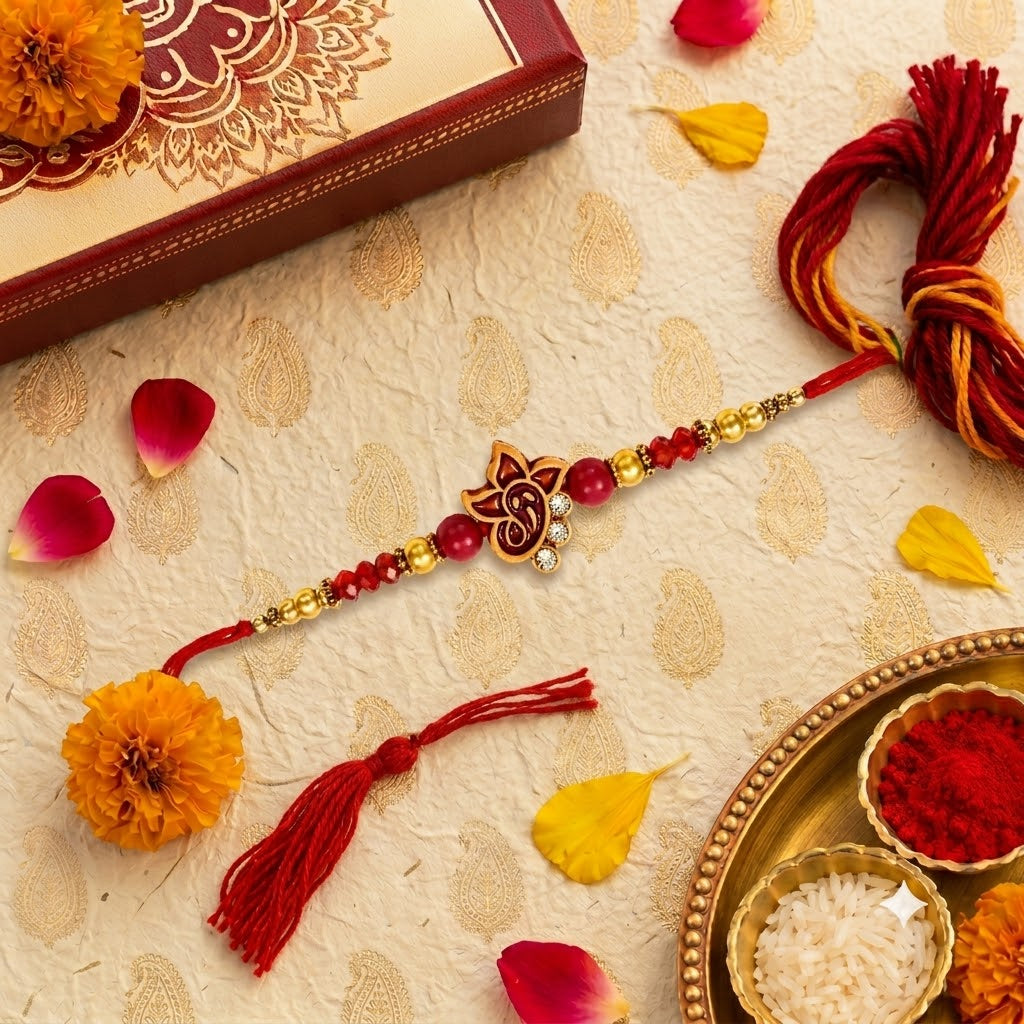 Handmade Lord Ganesha Rakhi | Premium Designer Rakhi for Brother