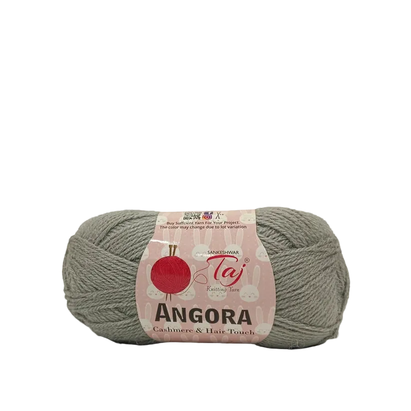 A skein of Angora yarn in the color 'Angora' by Taj Knitting Yarn