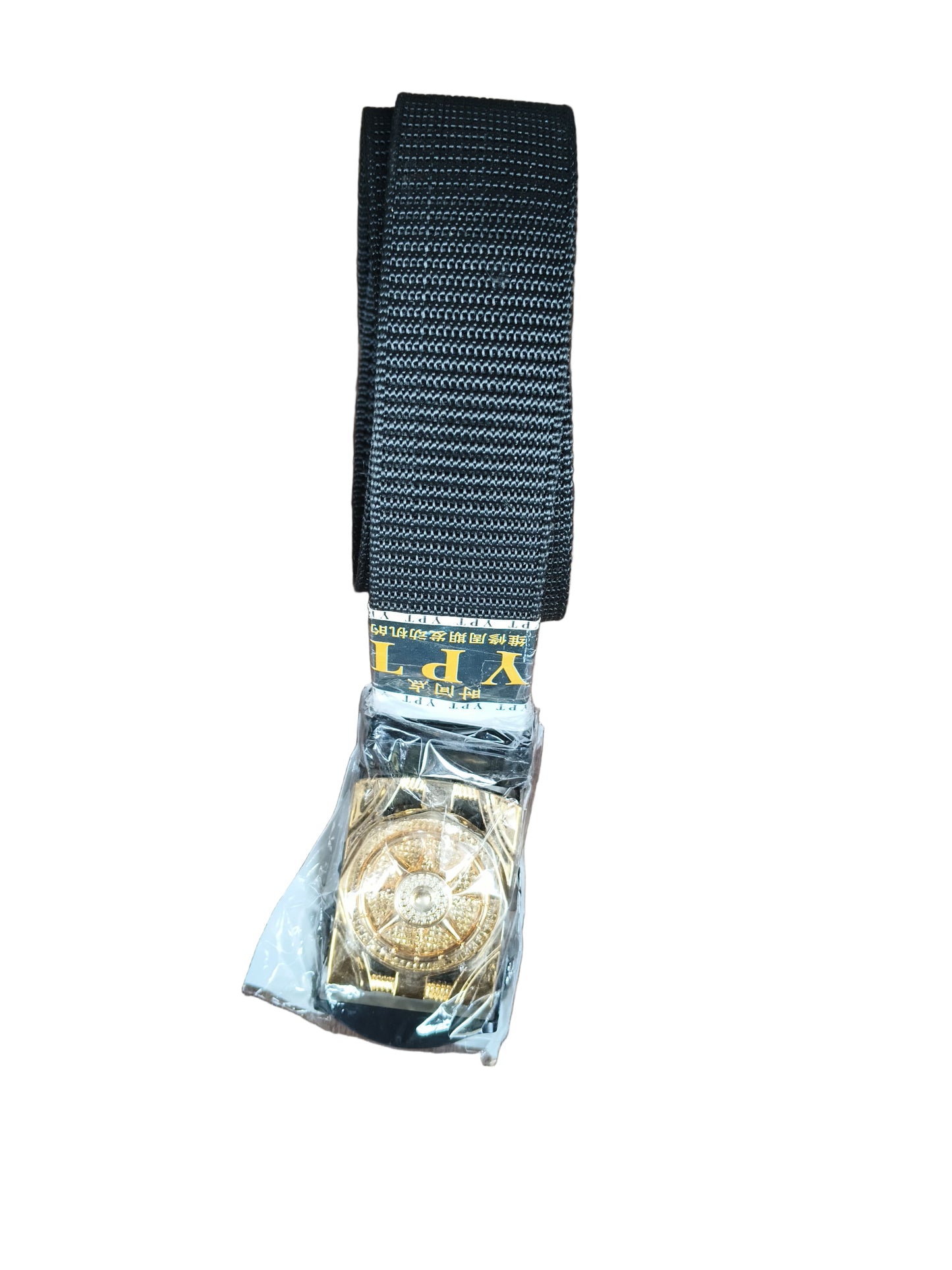 Black belt with a gold buckle 