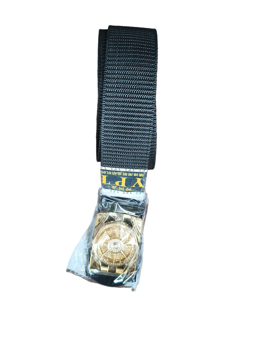 Black belt with a gold buckle 