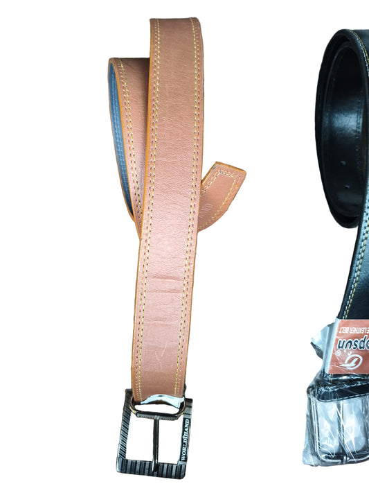 Brown Genuine Leather Belt with Contrast Stitching – Classic Pin Buckle for Men