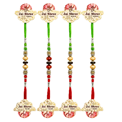 Jai Shree Beaded Designer Rakhi Pack of 4 | Traditional Raksha Bandhan Threads