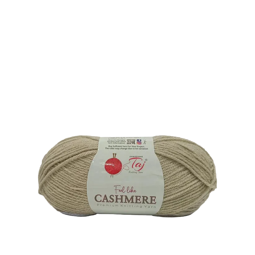A single skein of Taj Knitting Yarn in 'Feel like CASHMERE' is shown on a clean white background