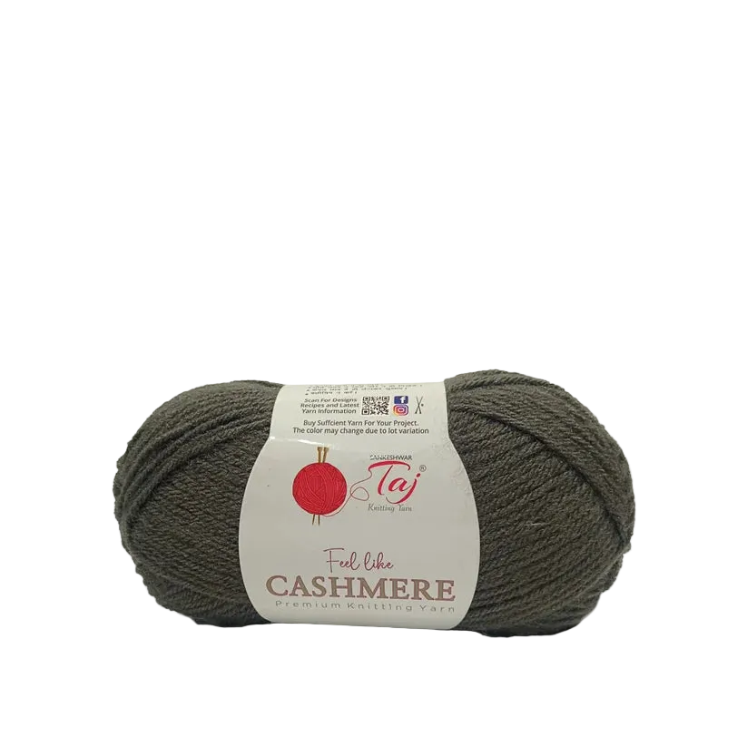 A skein of Taj Cotton 'Feel like CASHMERE' yarn in a dark olive green color