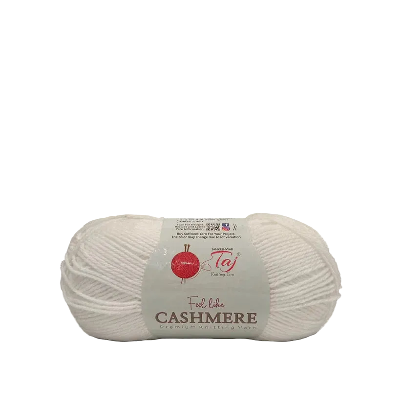 A single skein of Taj Cashmere yarn in a soft off-white color