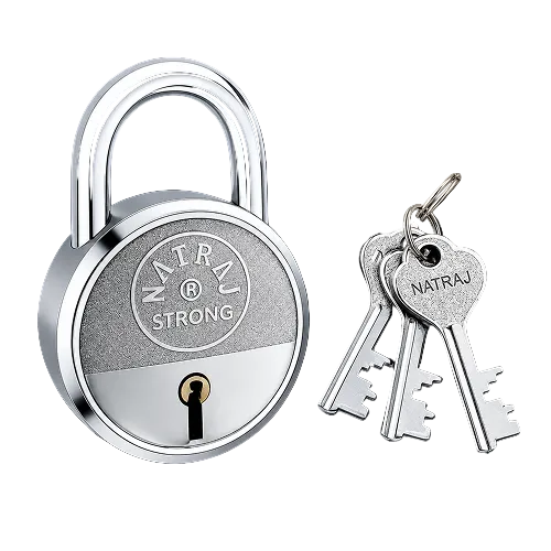 A silver-toned metal padlock with a textured gray