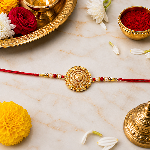 Rakshabandhan Premium Gold Pearl Beads Rakhi For Brother And Bhai