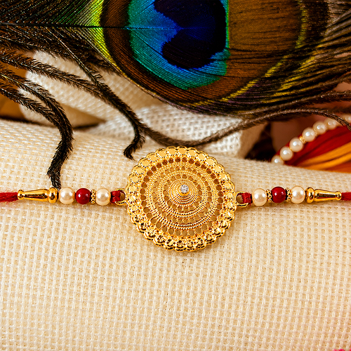 Rakshabandhan Premium Gold Pearl Beads Rakhi For Brother And Bhai