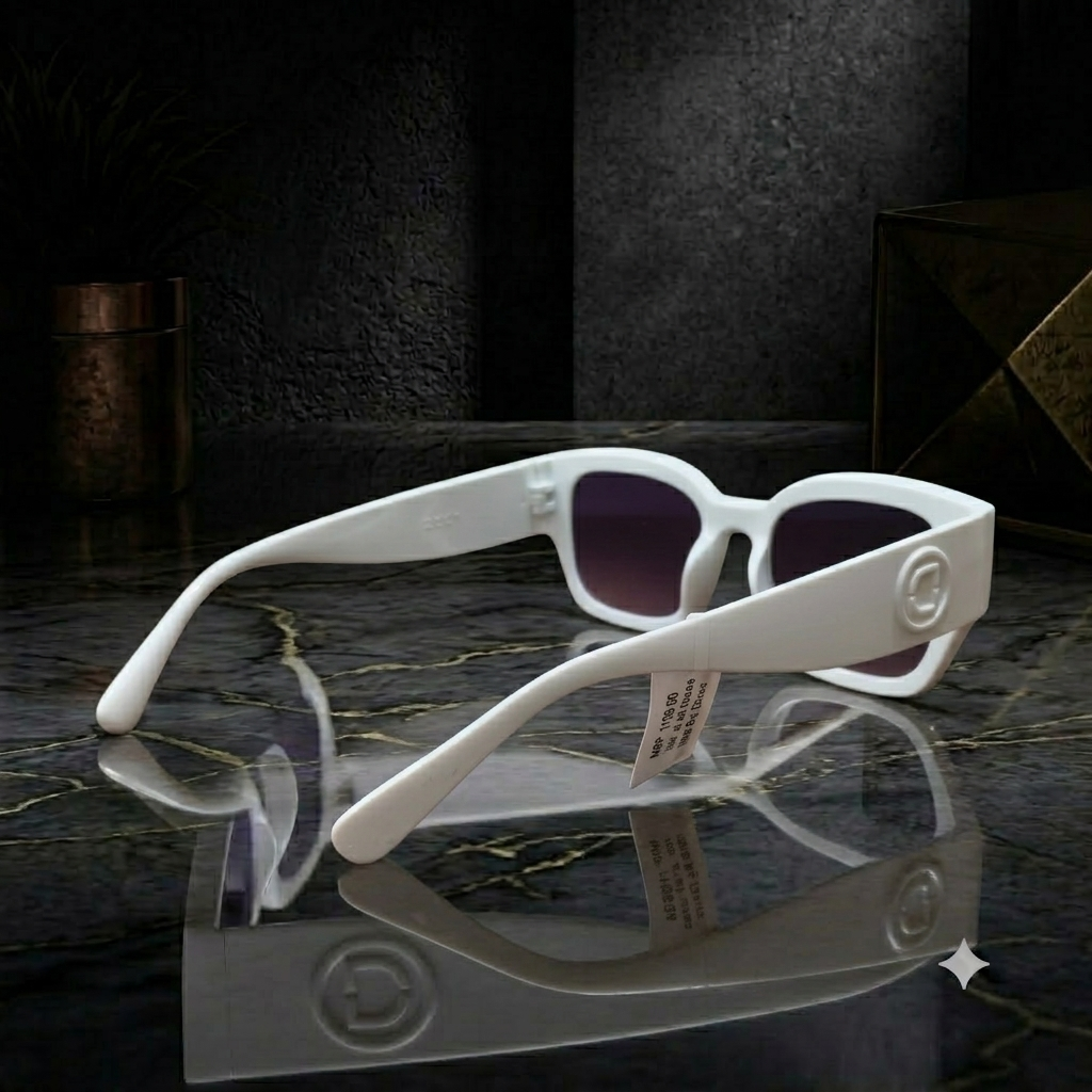 Premium White Square Sunglasses – Purple Gradient Lenses
