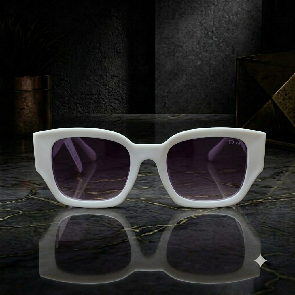 Premium White Square Sunglasses – Purple Gradient Lenses