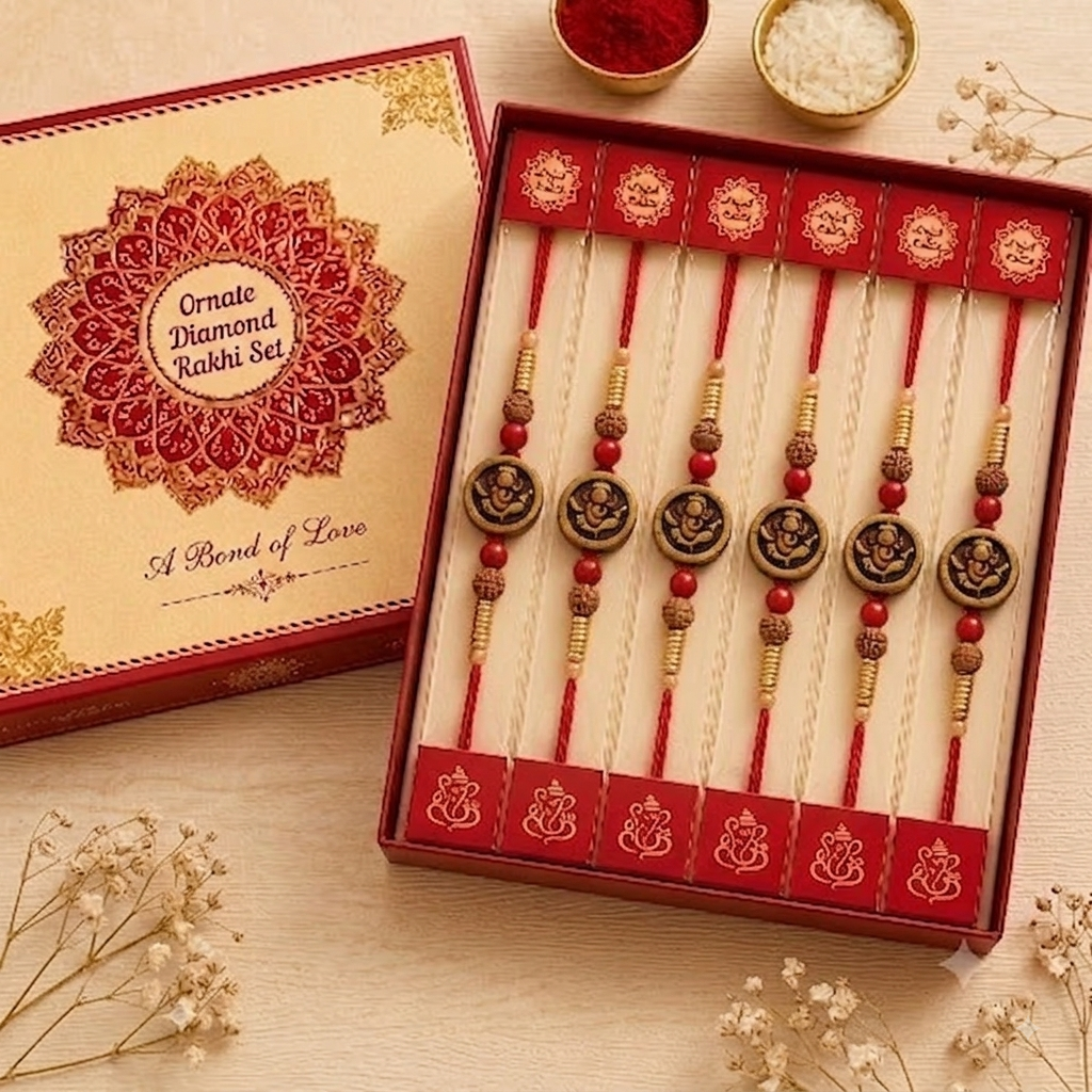 Jai Shree Premium Wooden Om Designer Rakhi with Decorative Beads & Sacred Red Thread for Raksha Bandhan