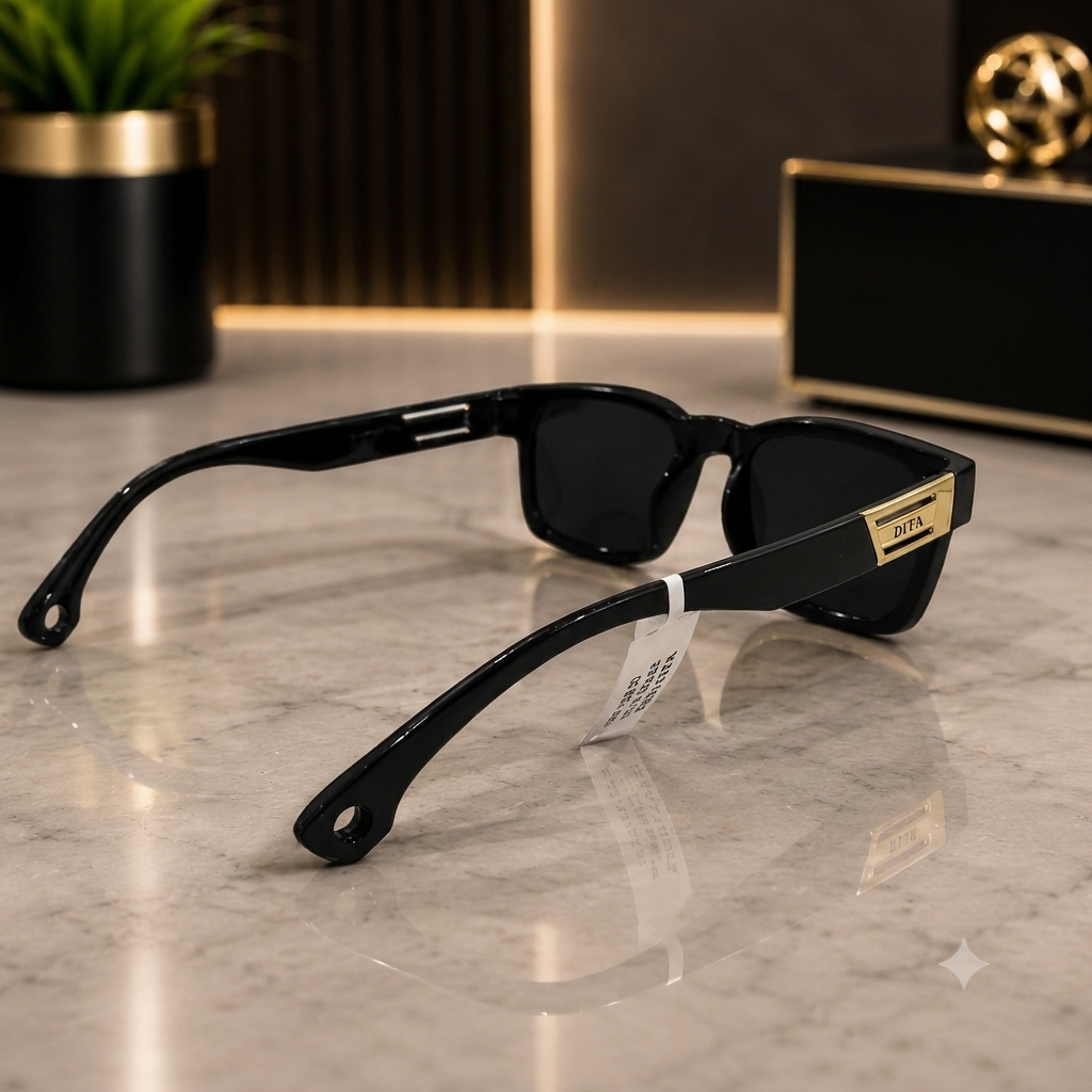Premium Black & Gold Rectangular Sunglasses – Luxury Statement Eyewear