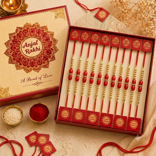 12 Pcs Handmade Beaded Rakhi Gift Box – Premium Traditional Rakhi Set for Brother