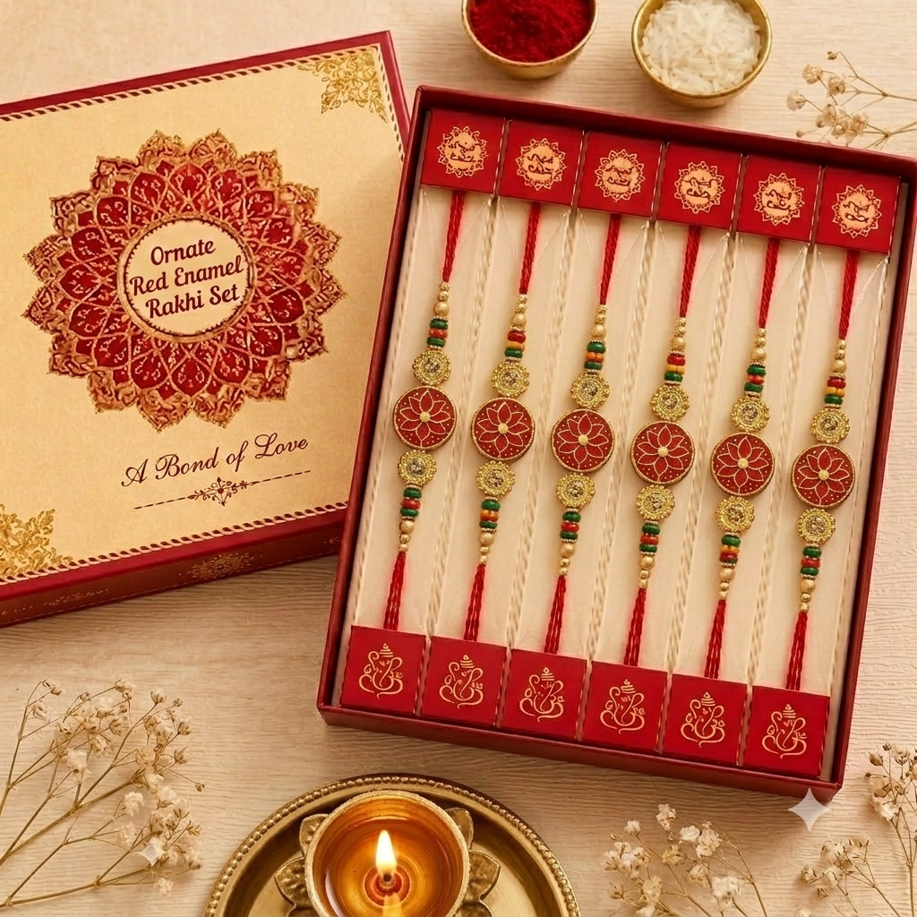 Decorative Beads & Sacred Red Thread for Raksha Bandhan