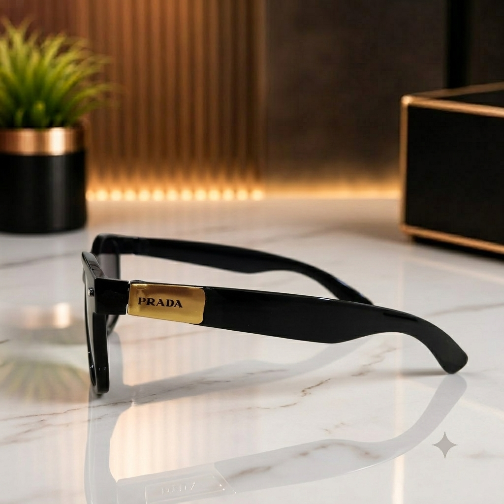 Premium Black Square Frame Sunglasses – Gold Accent & Tinted Lenses