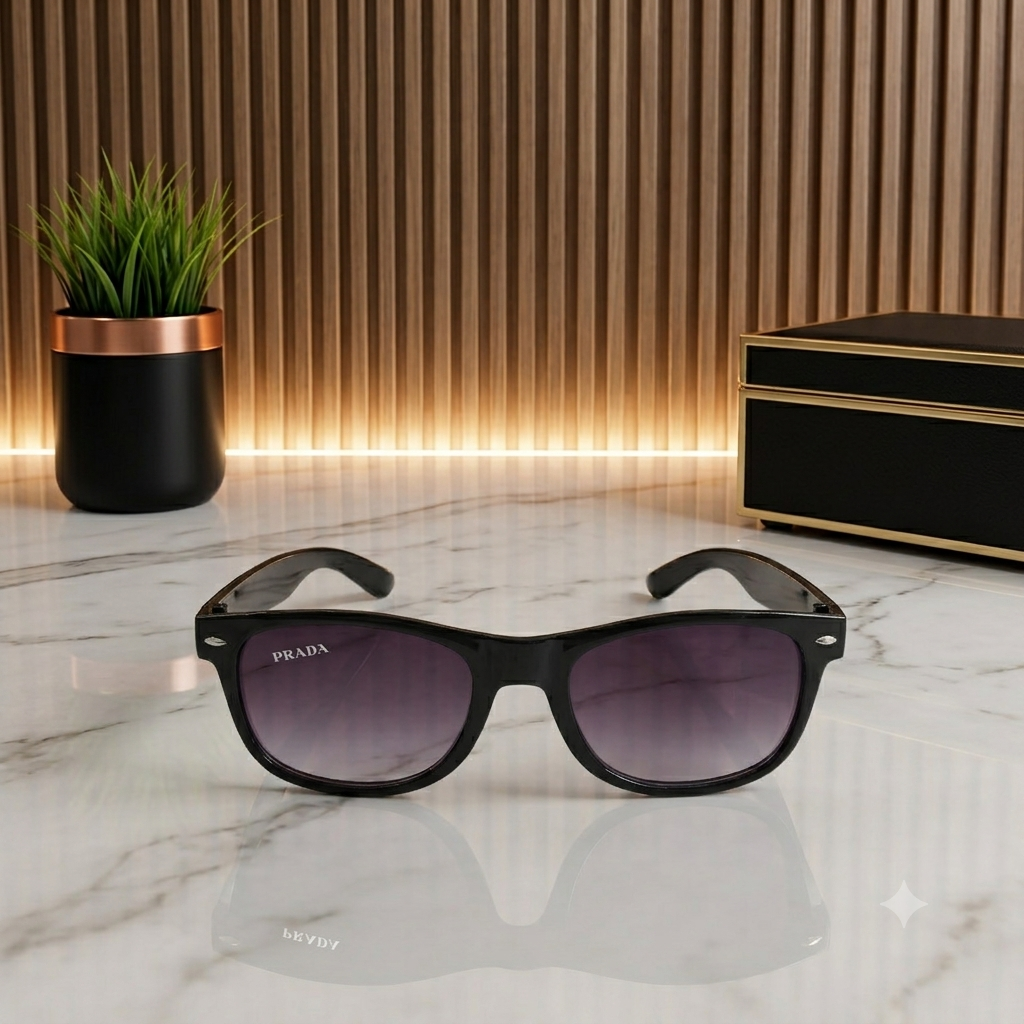 Premium Black Square Frame Sunglasses – Gold Accent & Tinted Lenses