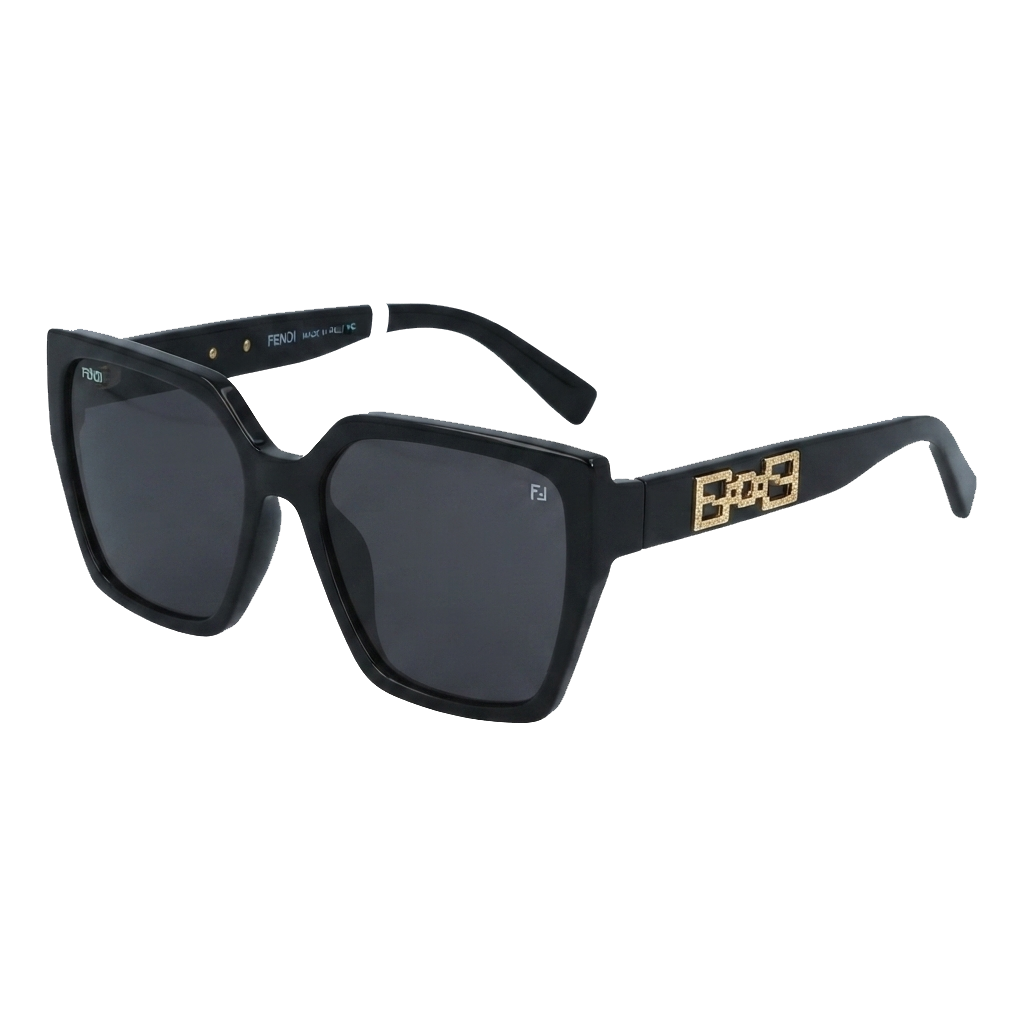 Premium Black Square Sunglasses with Gold Geometric Detail