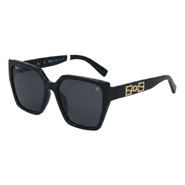 Premium Black Square Sunglasses with Gold Geometric Detail