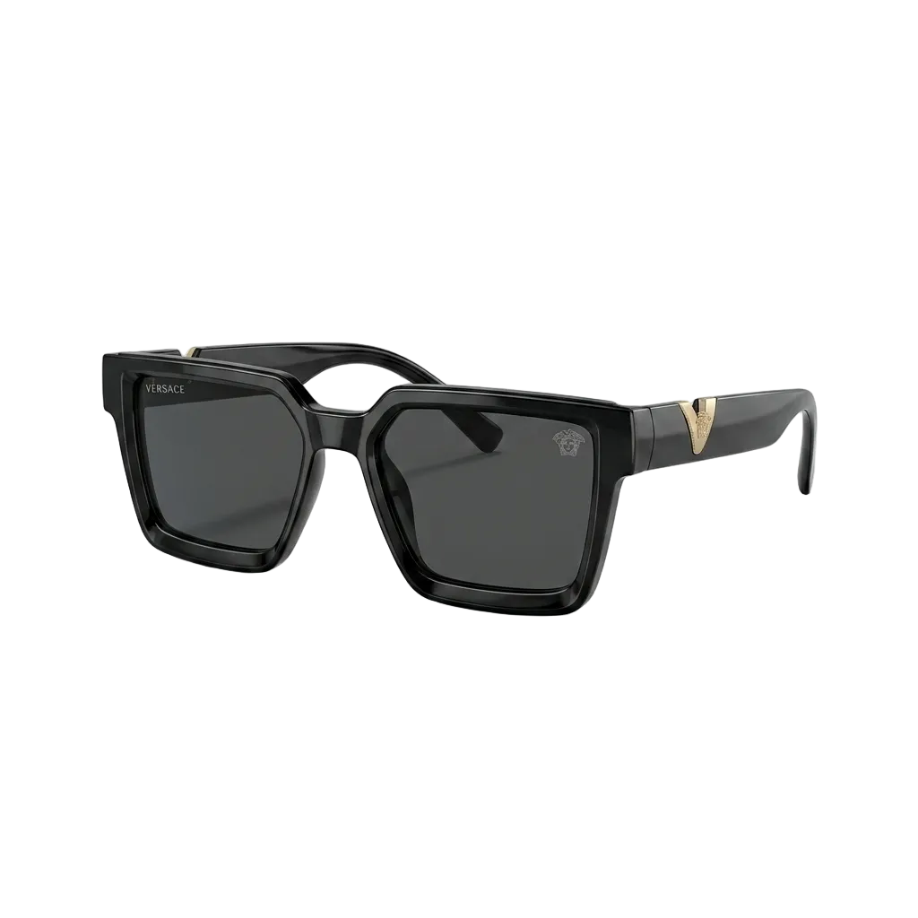 Premium Black Square Sunglasses with Gold V Accent