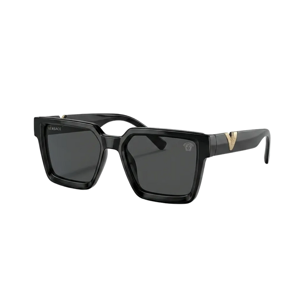 Premium Black Square Sunglasses with Gold V Accent