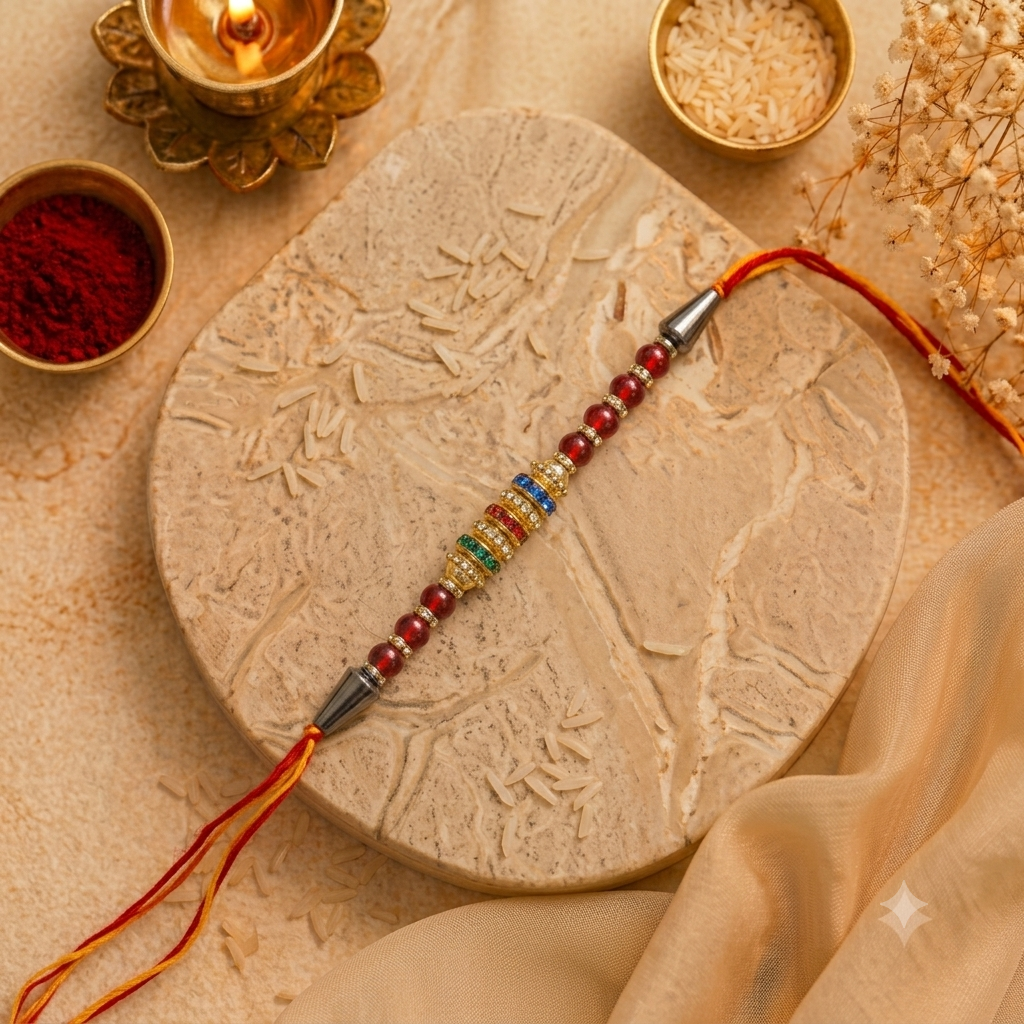 Premium Designer Beads Rakhi Dozen Box (12 Pieces)