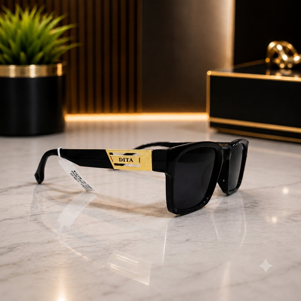 Premium Black & Gold Rectangular Sunglasses – Luxury Statement Eyewear