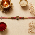 Jai Shree Premium Wooden Om Designer Rakhi with Decorative Beads & Sacred Red Thread for Raksha Bandhan