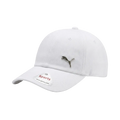 A white Puma Sports baseball cap with a small silver Puma logo on the front and a white visor label showing 'Puma Sports' and 'www.puma.