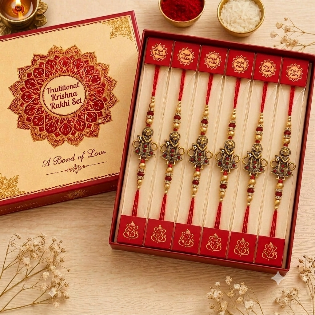 Premium Lord Krishna Rakhi | Designer Stone Rakhi for Brother