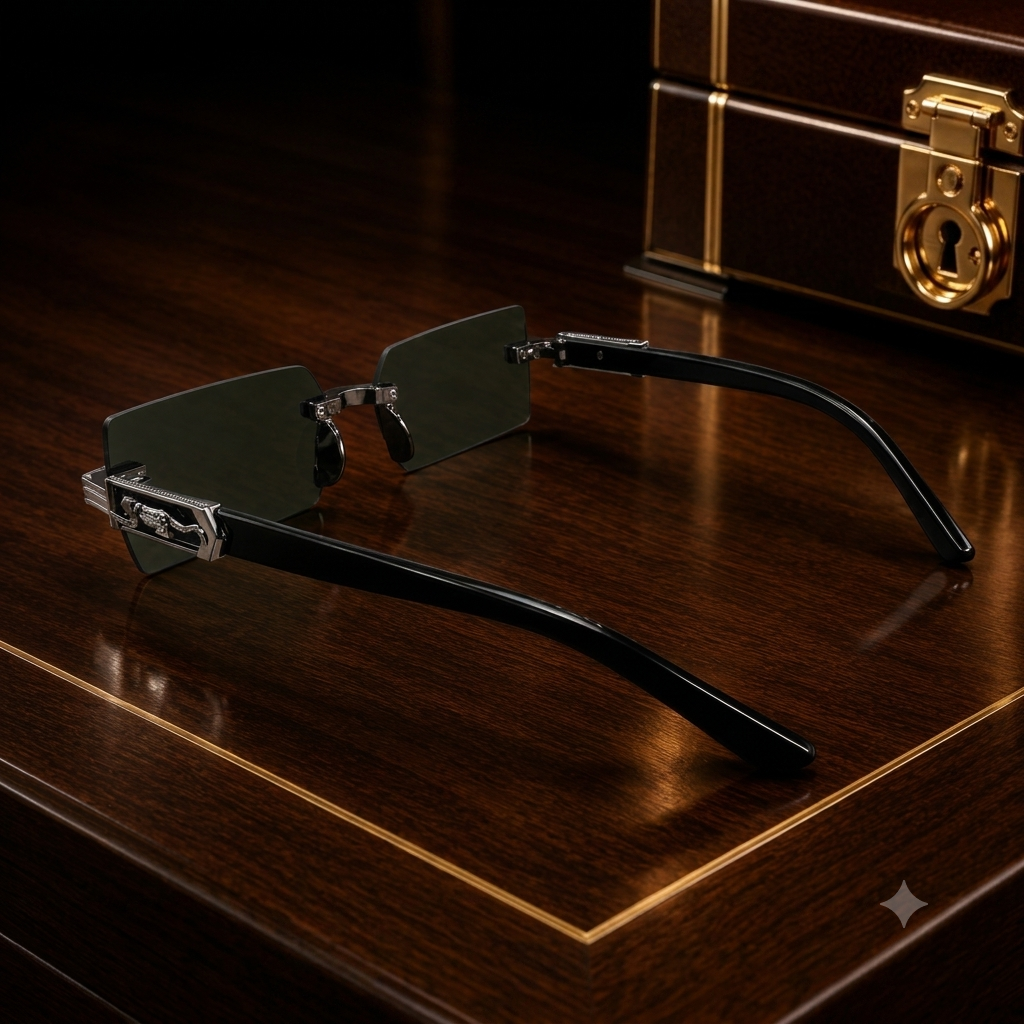 Premium Black Rimless Rectangular Sunglasses for Men & Women