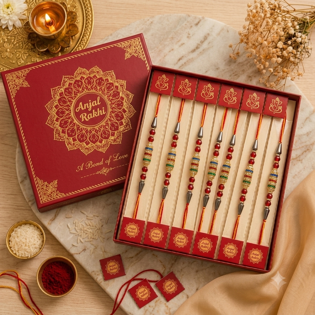 Premium Designer Beads Rakhi Dozen Box (12 Pieces)