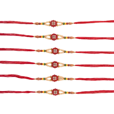Traditional Red Flower Pearl Rakhi Online | Raksha Bandhan
