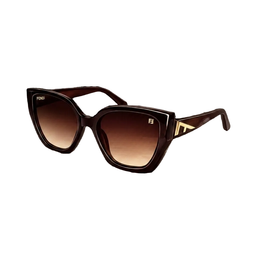 Fendi sunglasses with a dark brown cat-eye frame, brown gradient lenses