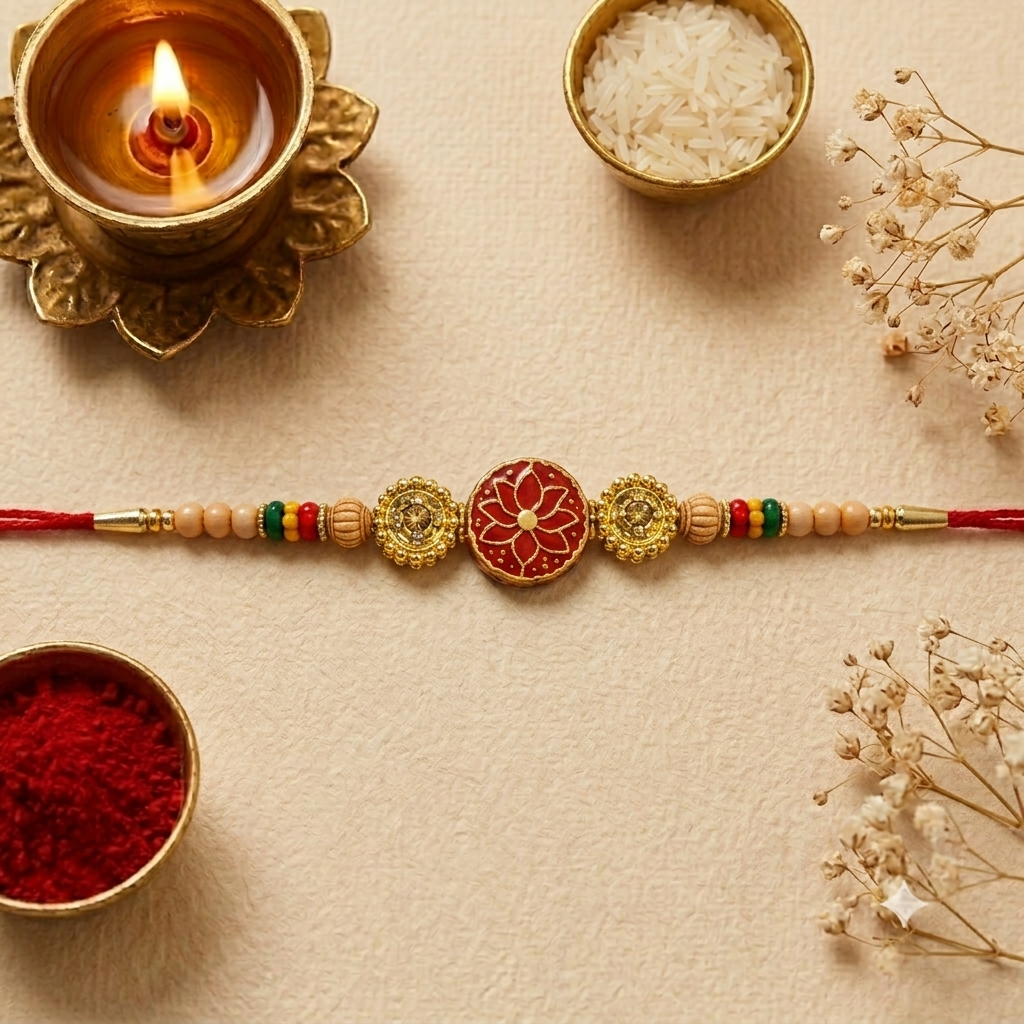 Decorative Beads & Sacred Red Thread for Raksha Bandhan