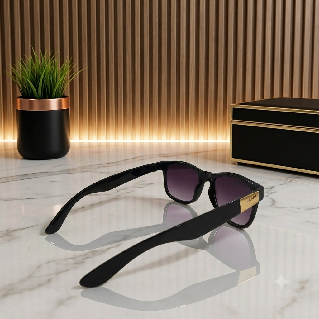 Premium Black Square Frame Sunglasses – Gold Accent & Tinted Lenses