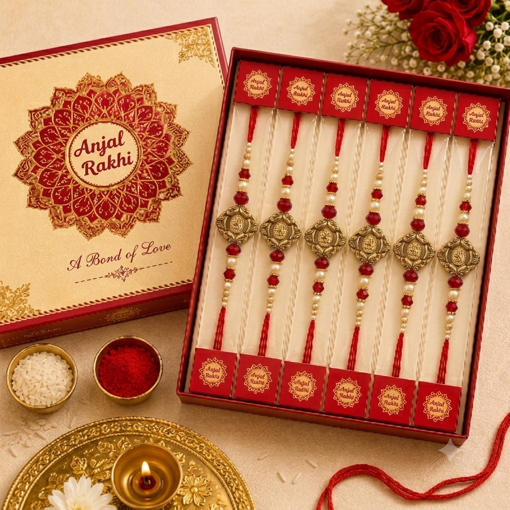 Antique Golden Medallion Pearl Rakhi Online | Raksha Bandhan