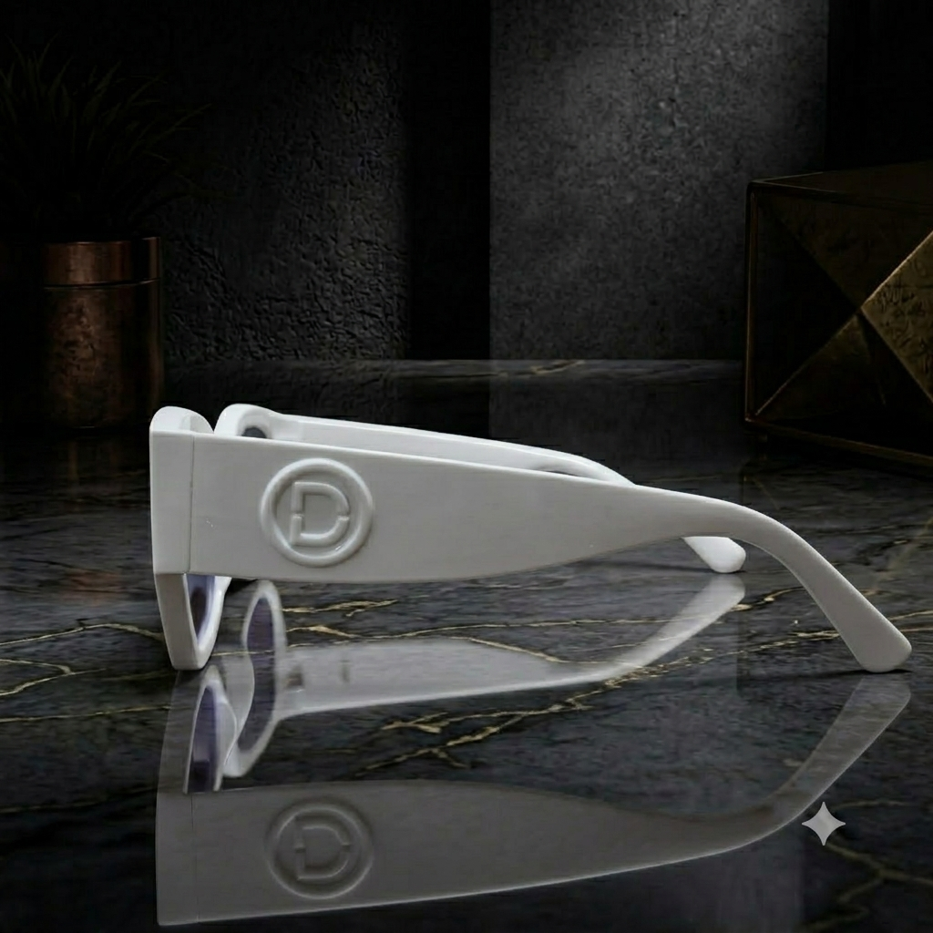 Premium White Square Sunglasses – Purple Gradient Lenses