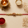 Wooden Elephant Designer Rakhi Online | Traditional Gold Bead Rakhi