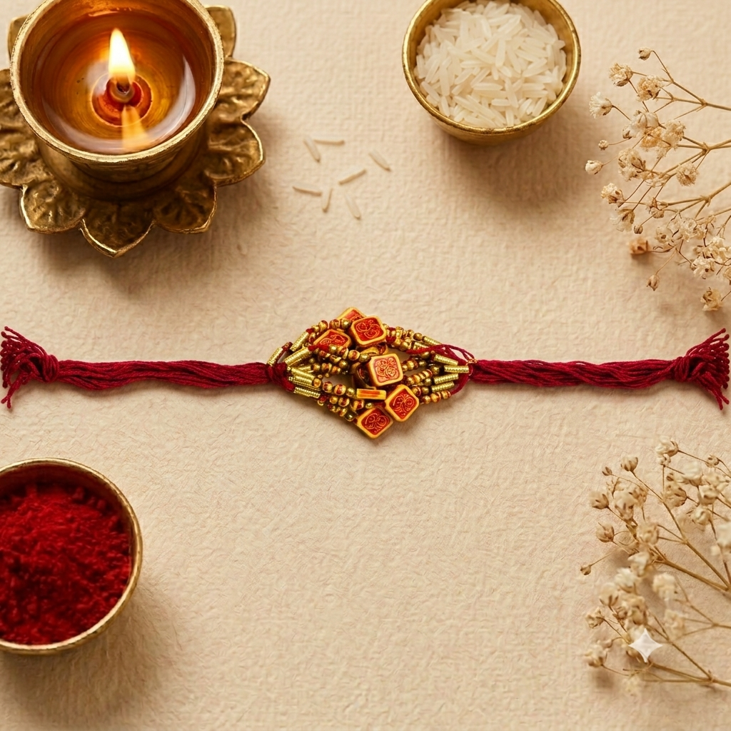 Premium Handmade Om Designer Rakhi | Traditional Red Beaded Rakhi Gift Box | Raksha Bandhan Special