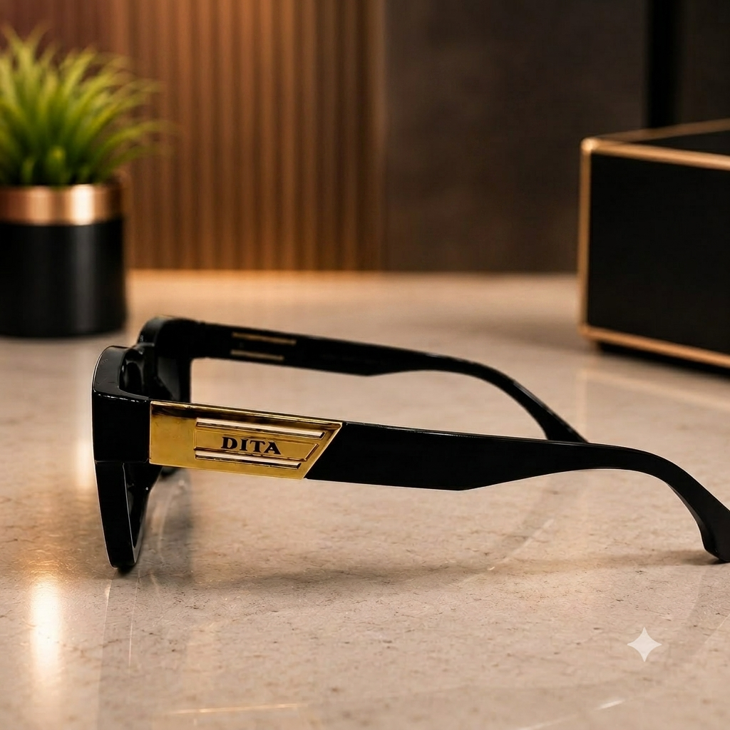 Premium Black & Gold Rectangular Sunglasses – Luxury Statement Eyewear