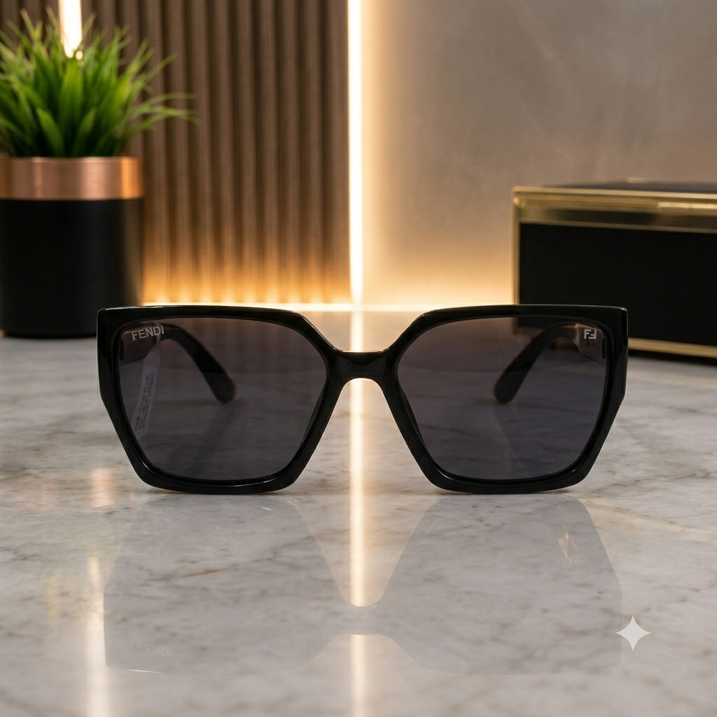 Premium Black Square Sunglasses with Gold Geometric Detail