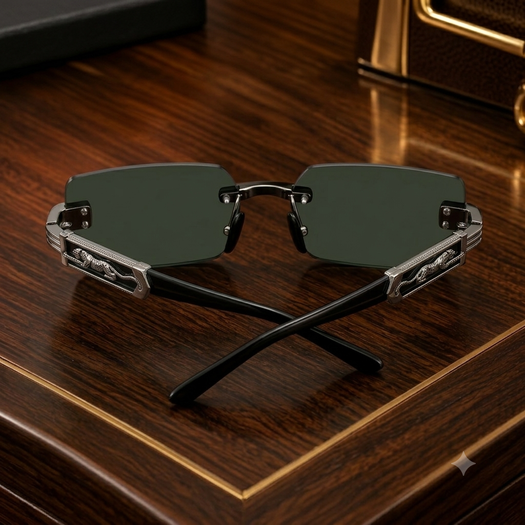 Premium Black Rimless Rectangular Sunglasses for Men & Women