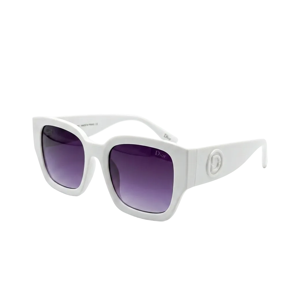 Premium White Square Sunglasses – Purple Gradient Lenses